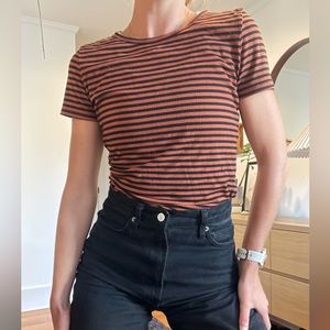 Free people, black, and orange, striped tee